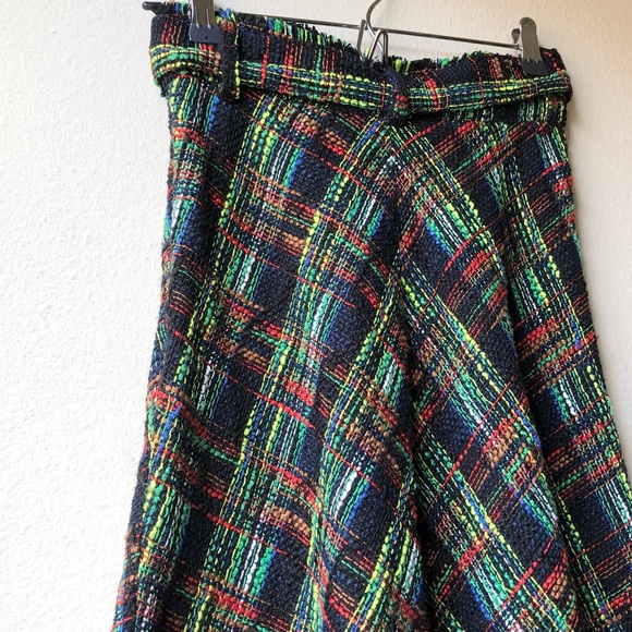 Zara Autumn Vintage Tweed Tartan Plaid High Waist Midi Skirt Size XS - Picture 10 of 15